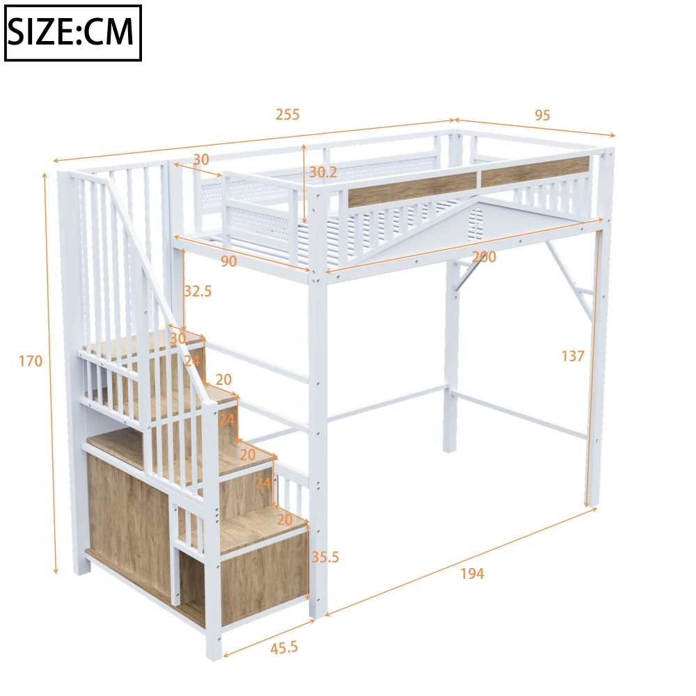 90*200cm/140*200cm Modern Metal High Bed with Unique Windowed Safety Housing and Spindle Safety Ladder for Kids Bedroom