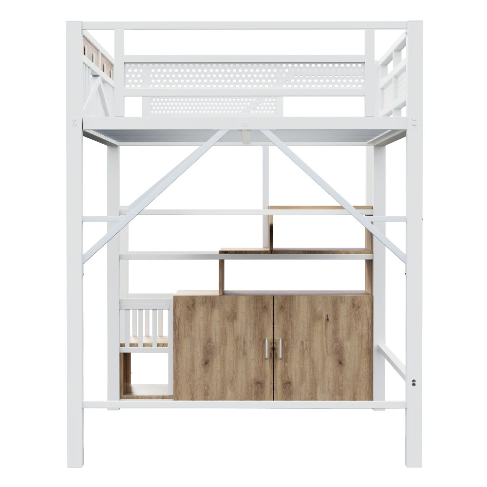 90*200cm/140*200cm Modern Metal High Bed with Unique Windowed Safety Housing and Spindle Safety Ladder for Kids Bedroom