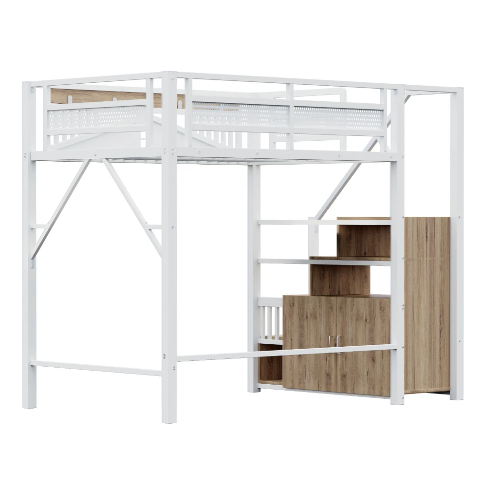90*200cm/140*200cm Modern Metal High Bed with Unique Windowed Safety Housing and Spindle Safety Ladder for Kids Bedroom