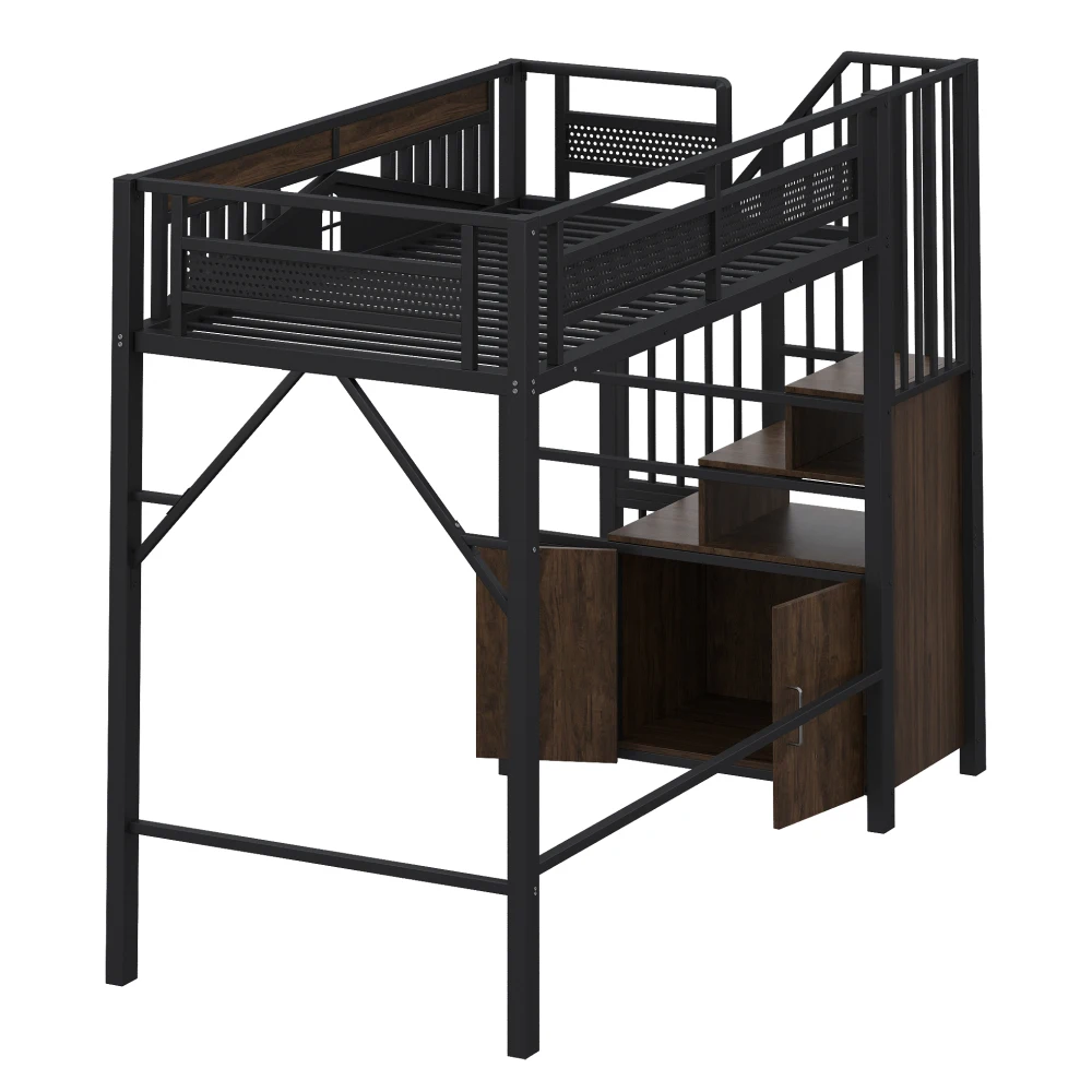 90*200cm/140*200cm Modern Metal High Bed with Unique Windowed Safety Housing and Spindle Safety Ladder for Kids Bedroom