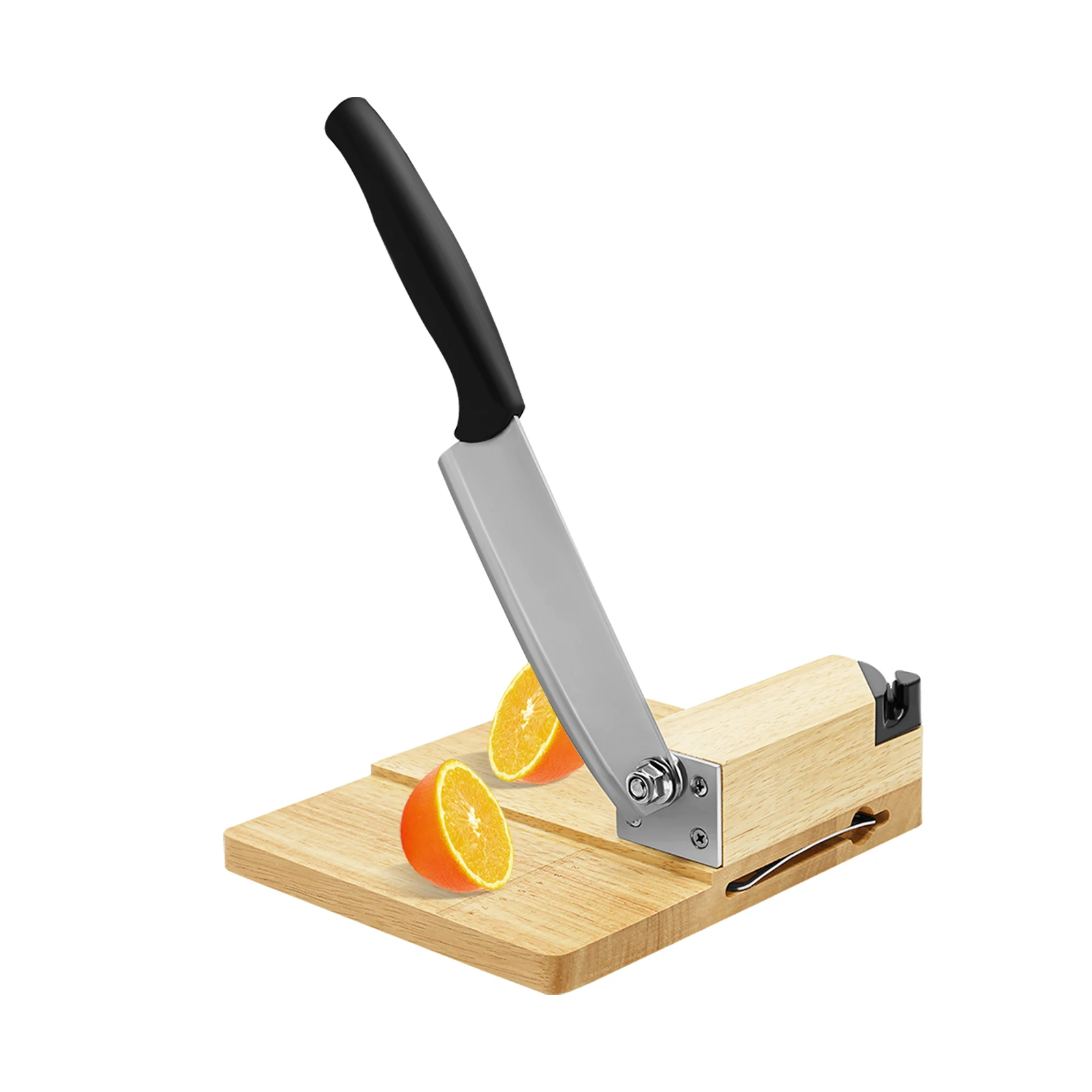 Guillotine Slicer Wood Meat Slicer Stainless Steel Manual Meat Cutter with Wood Board Tray Vegetable Chopper Sausage Meat Cutter