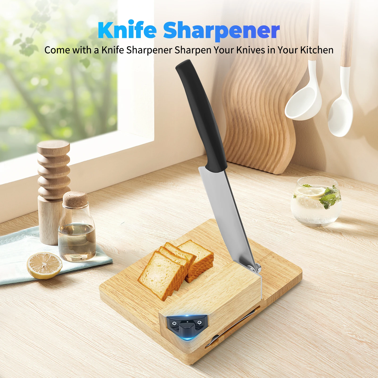 Guillotine Slicer Wood Meat Slicer Stainless Steel Manual Meat Cutter with Wood Board Tray Vegetable Chopper Sausage Meat Cutter