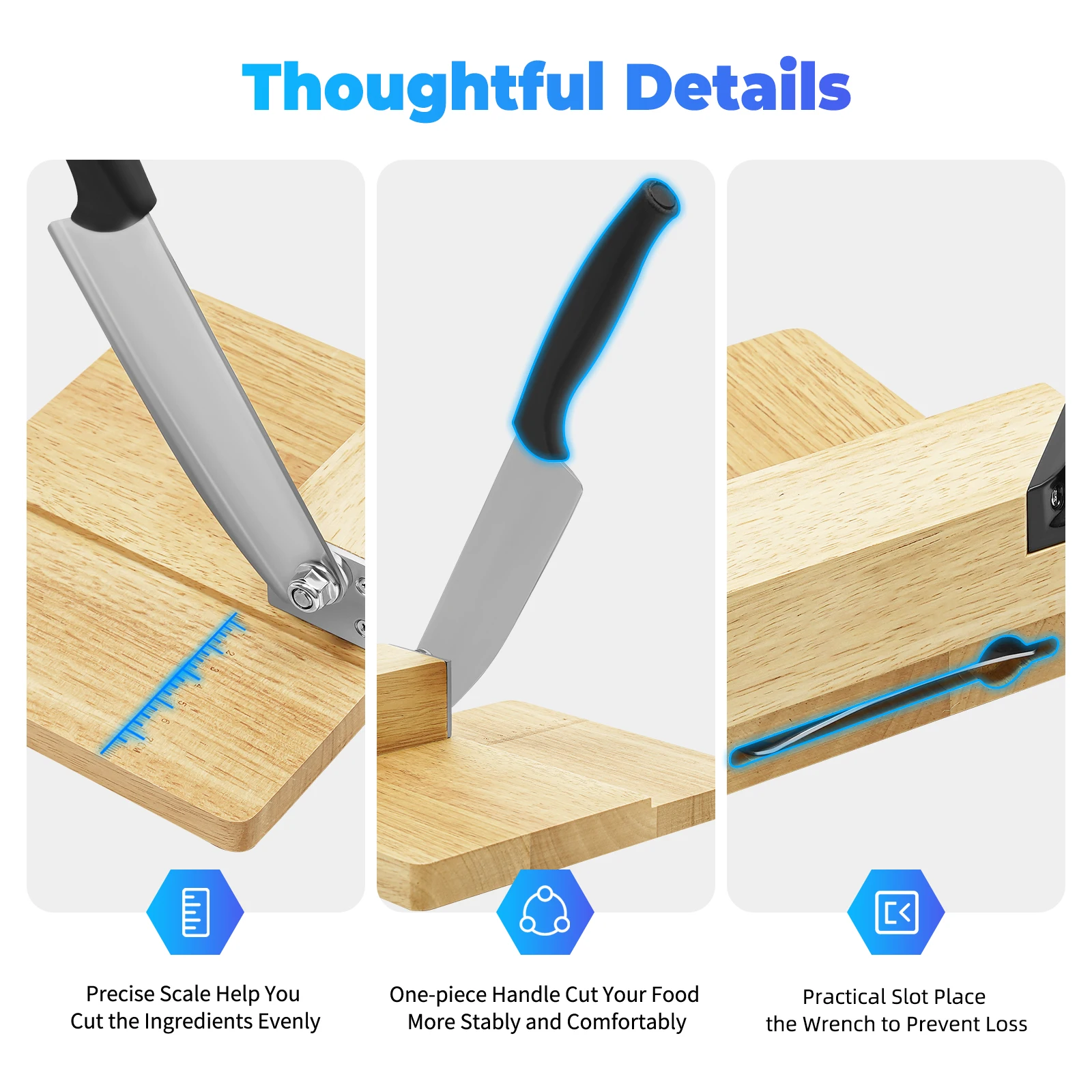 Guillotine Slicer Wood Meat Slicer Stainless Steel Manual Meat Cutter with Wood Board Tray Vegetable Chopper Sausage Meat Cutter