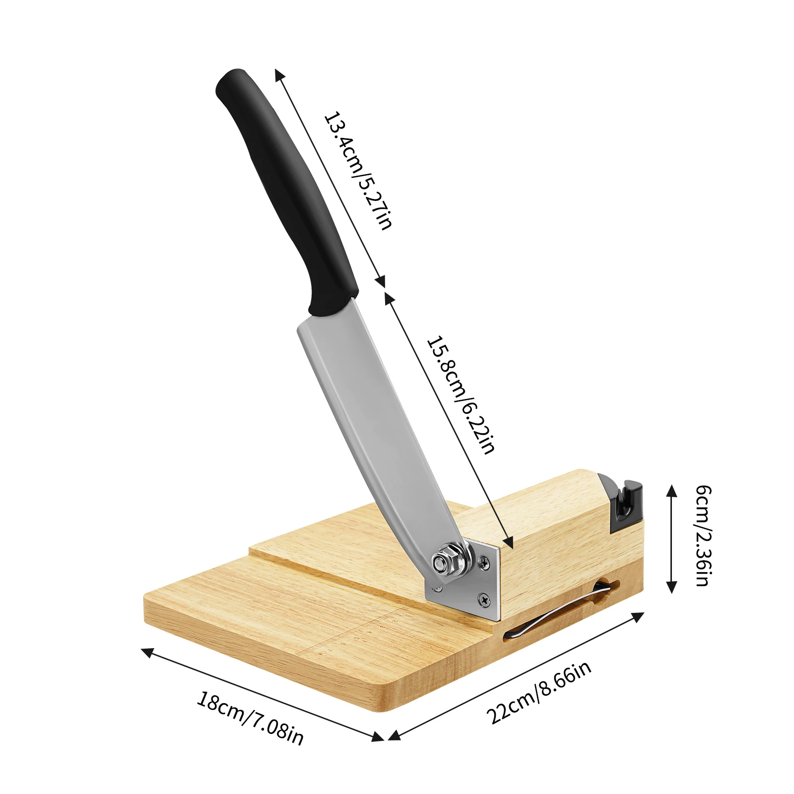 Guillotine Slicer Wood Meat Slicer Stainless Steel Manual Meat Cutter with Wood Board Tray Vegetable Chopper Sausage Meat Cutter