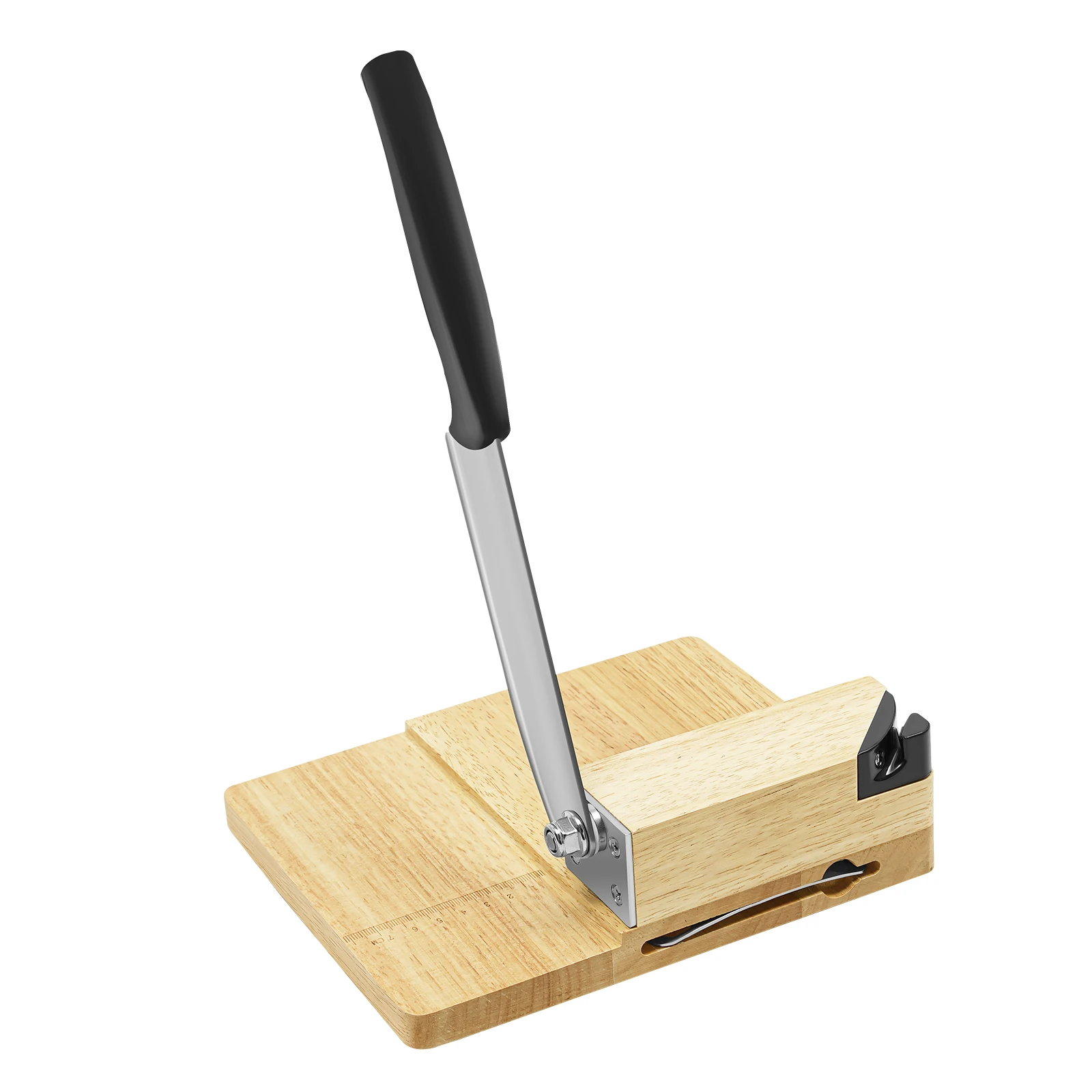 Guillotine Slicer Wood Meat Slicer Stainless Steel Manual Meat Cutter with Wood Board Tray Vegetable Chopper Sausage Meat Cutter