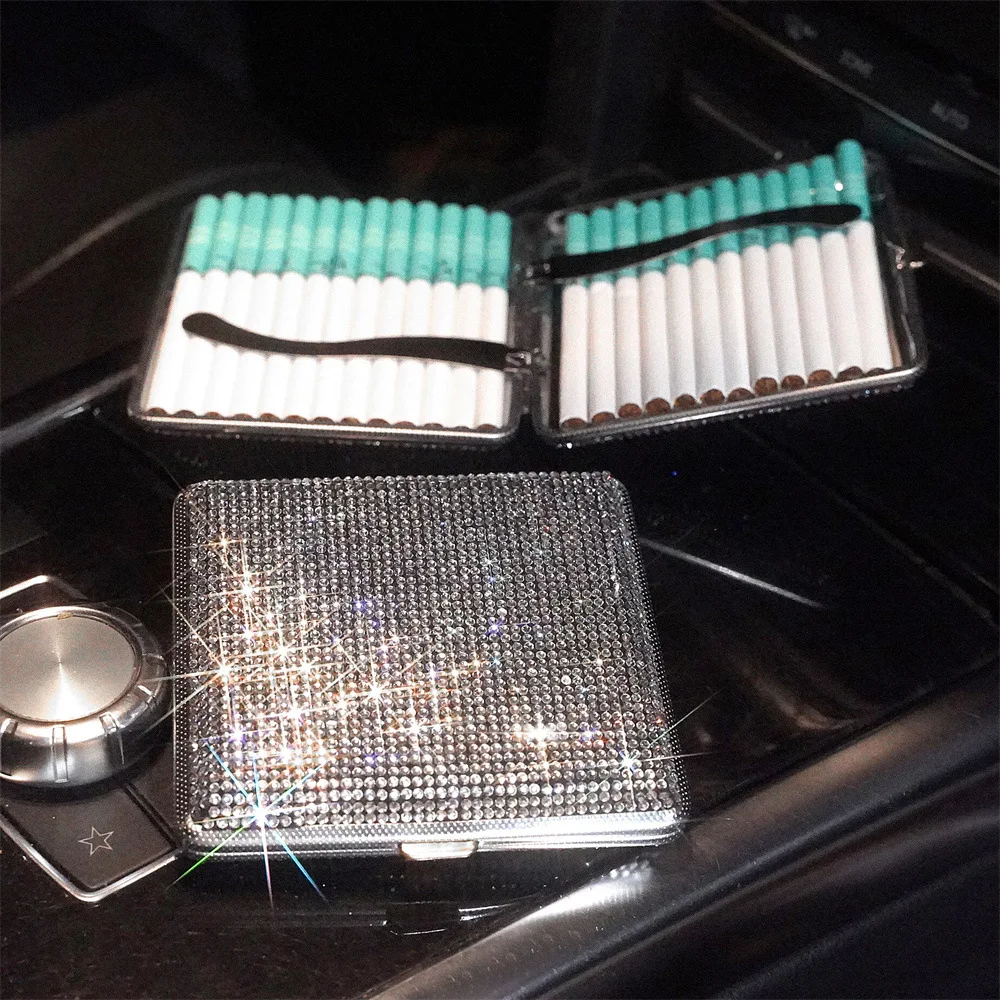 Diamond-encrusted women's Cigarette Case Hidden Button press-jumper personalised Flash Diamond Cigarette Case