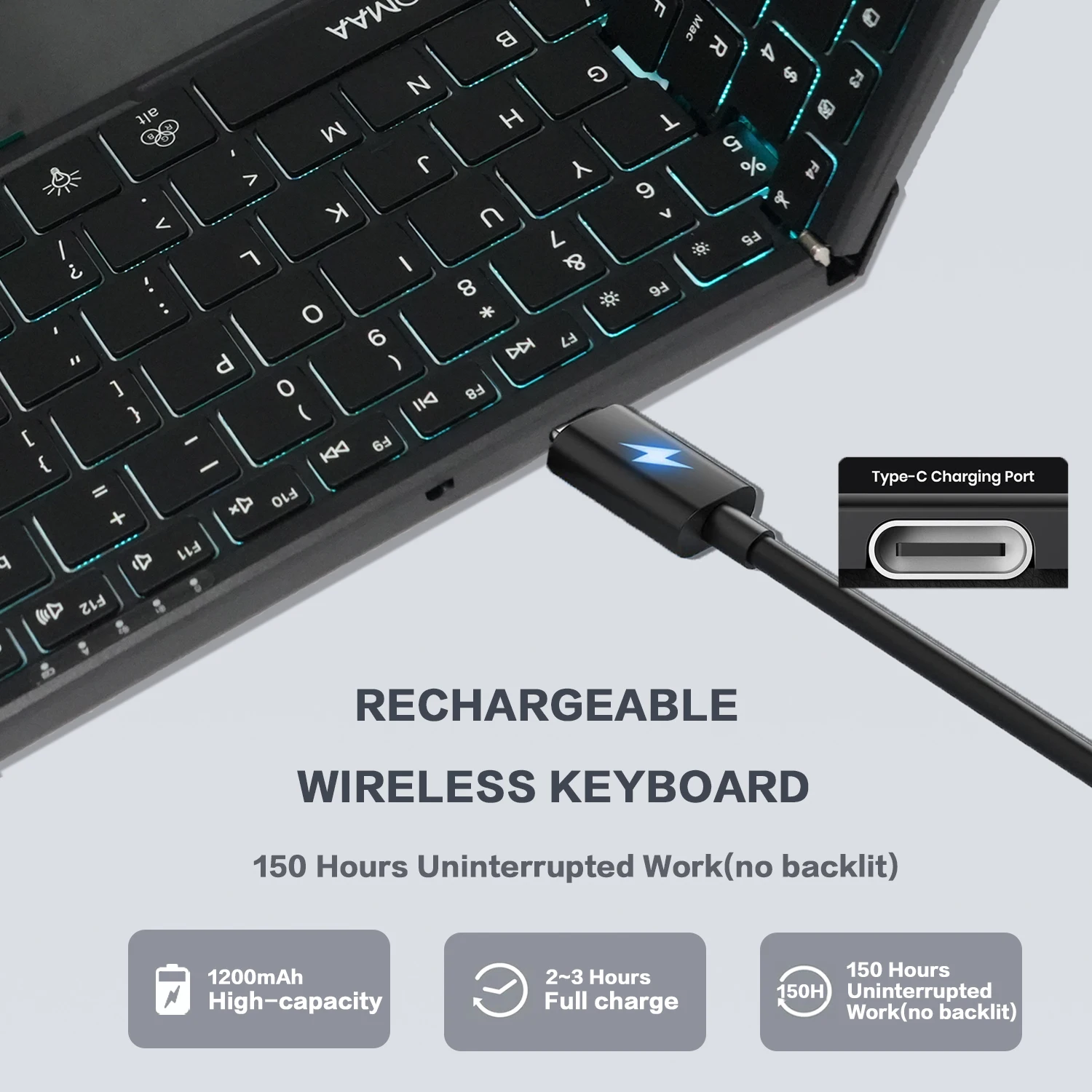 JOMAA Portable 98 Key Folding Travel Keypad with LED Backlit,Rechargeable Bluetooth&2.4G Wireless Touchpad Keyboard for Win/Mac