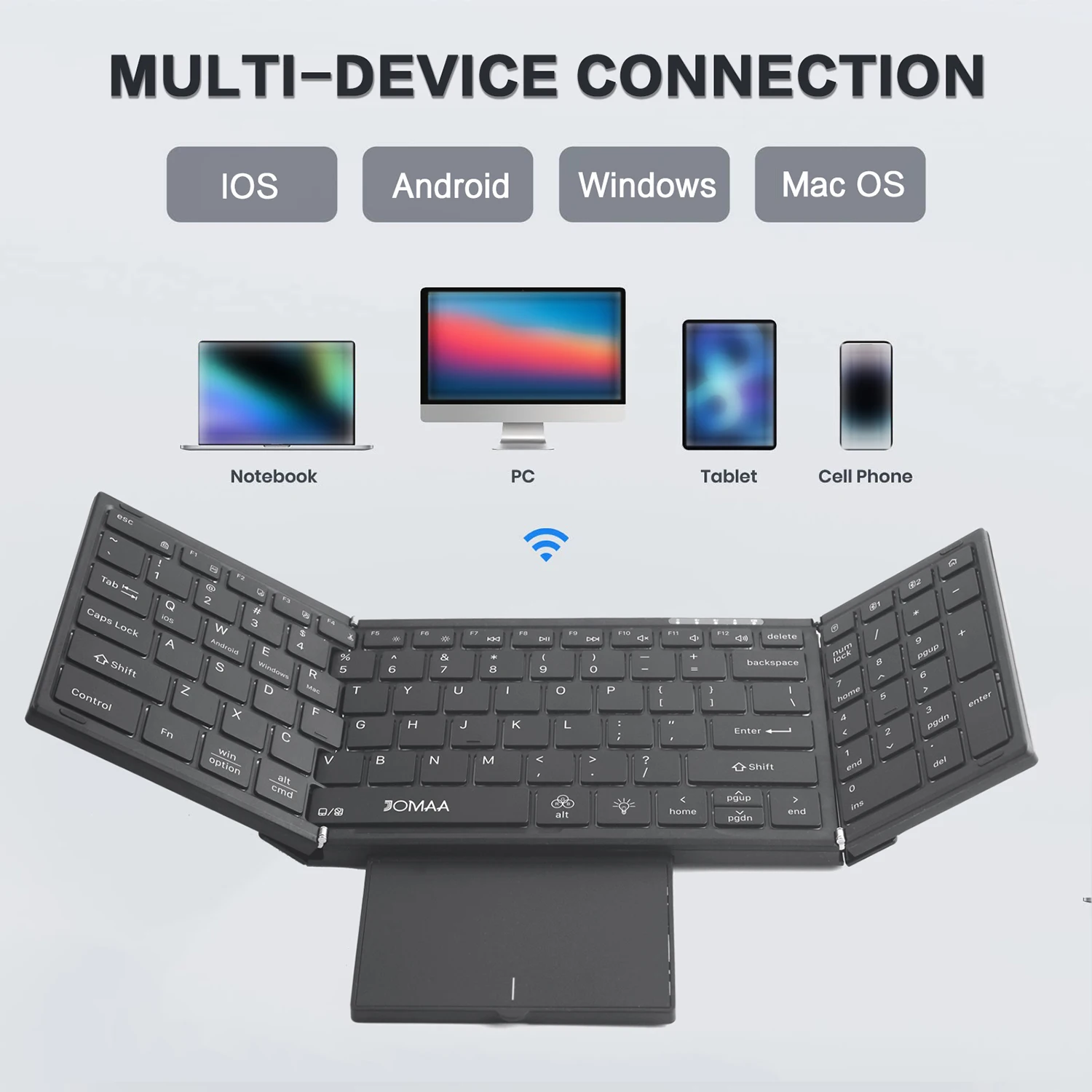JOMAA Portable 98 Key Folding Travel Keypad with LED Backlit,Rechargeable Bluetooth&2.4G Wireless Touchpad Keyboard for Win/Mac