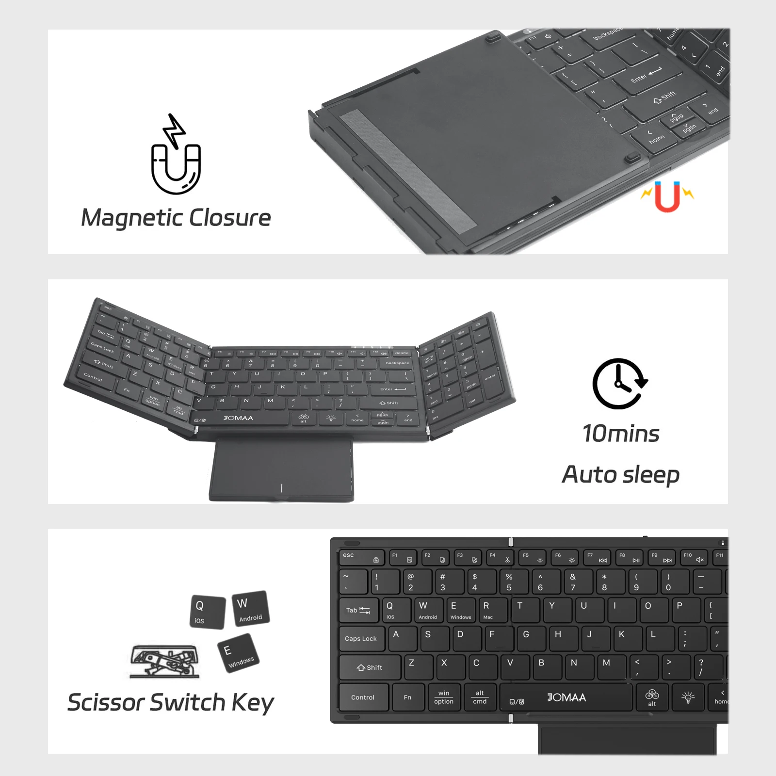 JOMAA Portable 98 Key Folding Travel Keypad with LED Backlit,Rechargeable Bluetooth&2.4G Wireless Touchpad Keyboard for Win/Mac