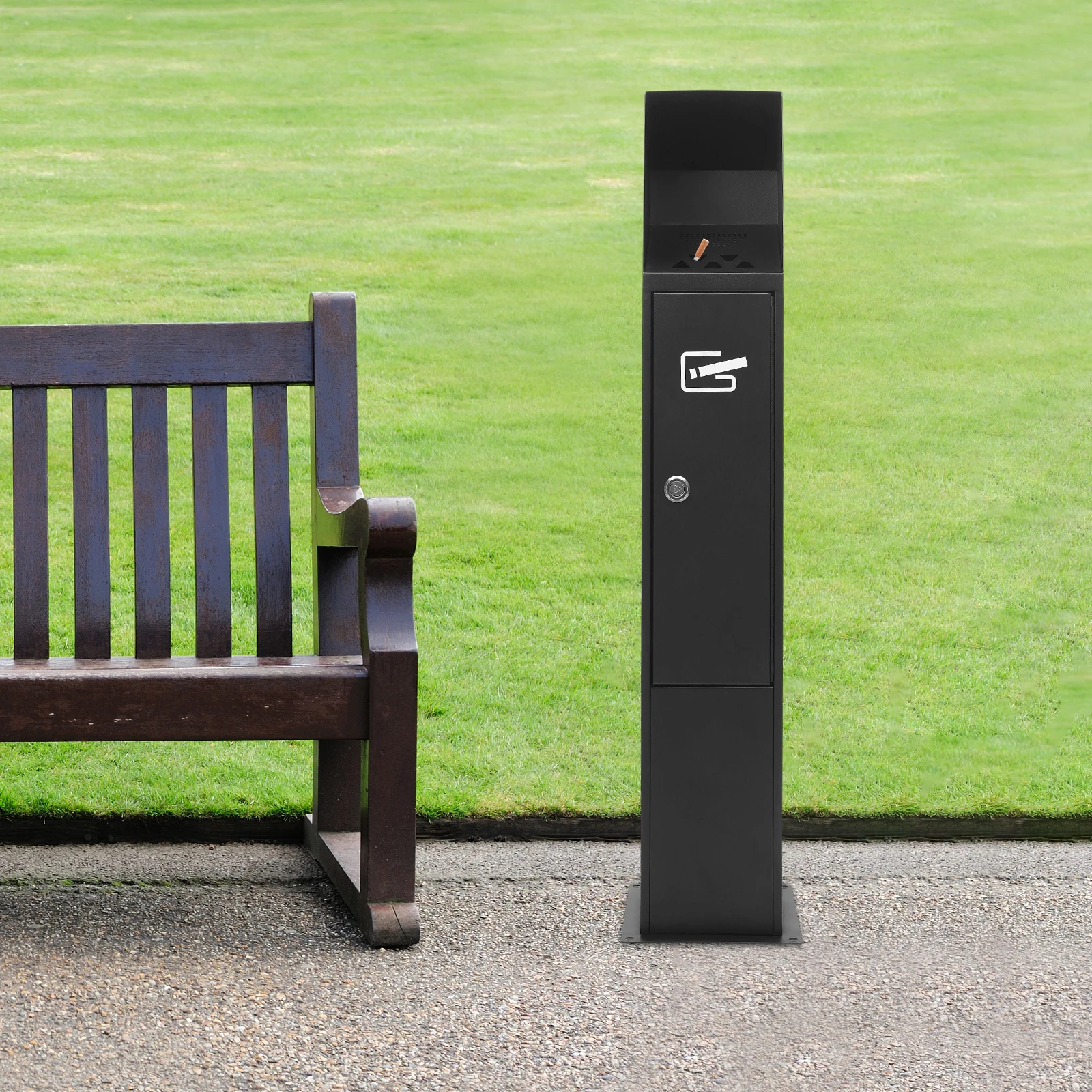 Standing Cigarette Butt Disposal with Lock and Key 1.27Gal Large Capacity Outdoor Ashtray for Hotel Office Bar Restaurant