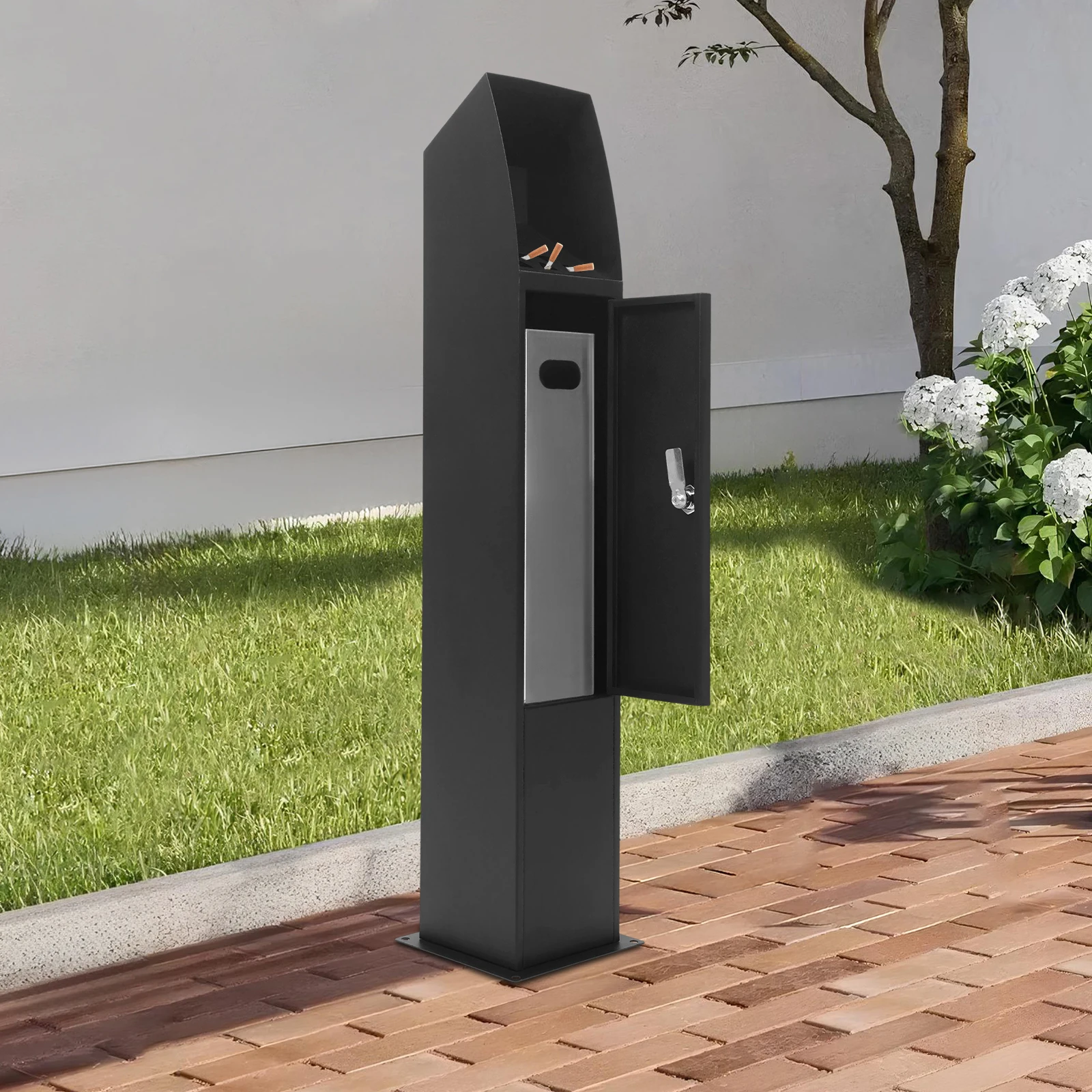 Standing Cigarette Butt Disposal with Lock and Key 1.27Gal Large Capacity Outdoor Ashtray for Hotel Office Bar Restaurant