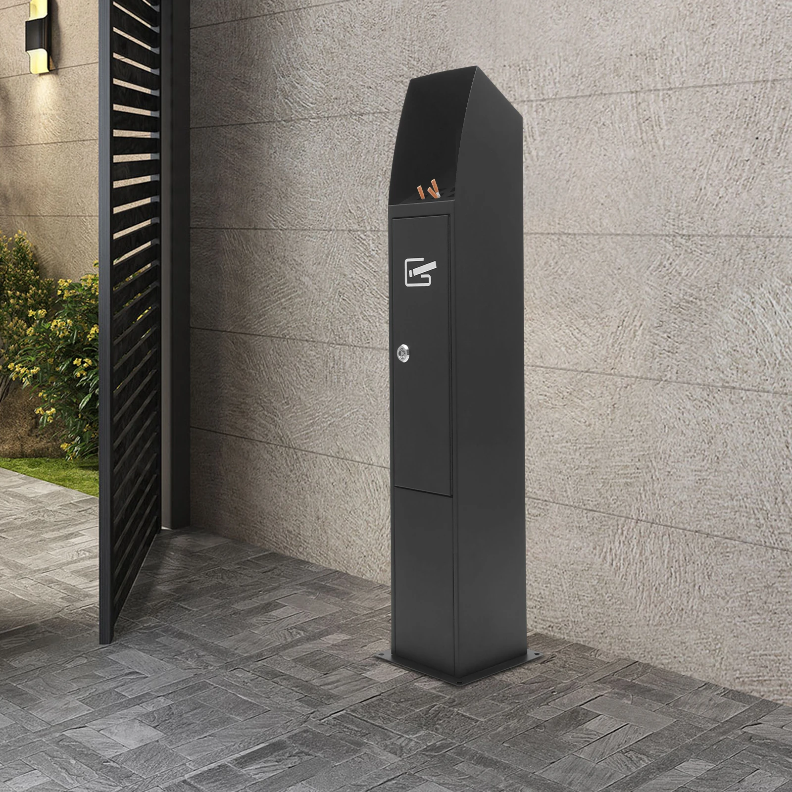 Standing Cigarette Butt Disposal with Lock and Key 1.27Gal Large Capacity Outdoor Ashtray for Hotel Office Bar Restaurant