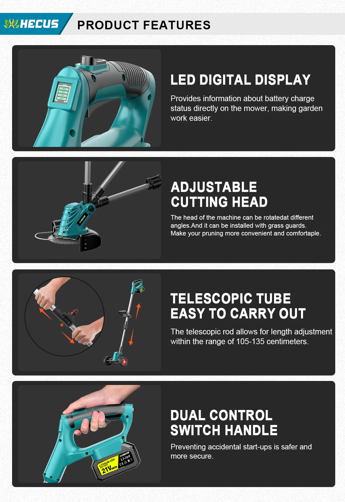 Gisam 8 Inch Brushless Electric Lawn Mower Cordless Grass Trimmer Adjustable Garden Cutter Power Tool For Makita 18V Battery Pin