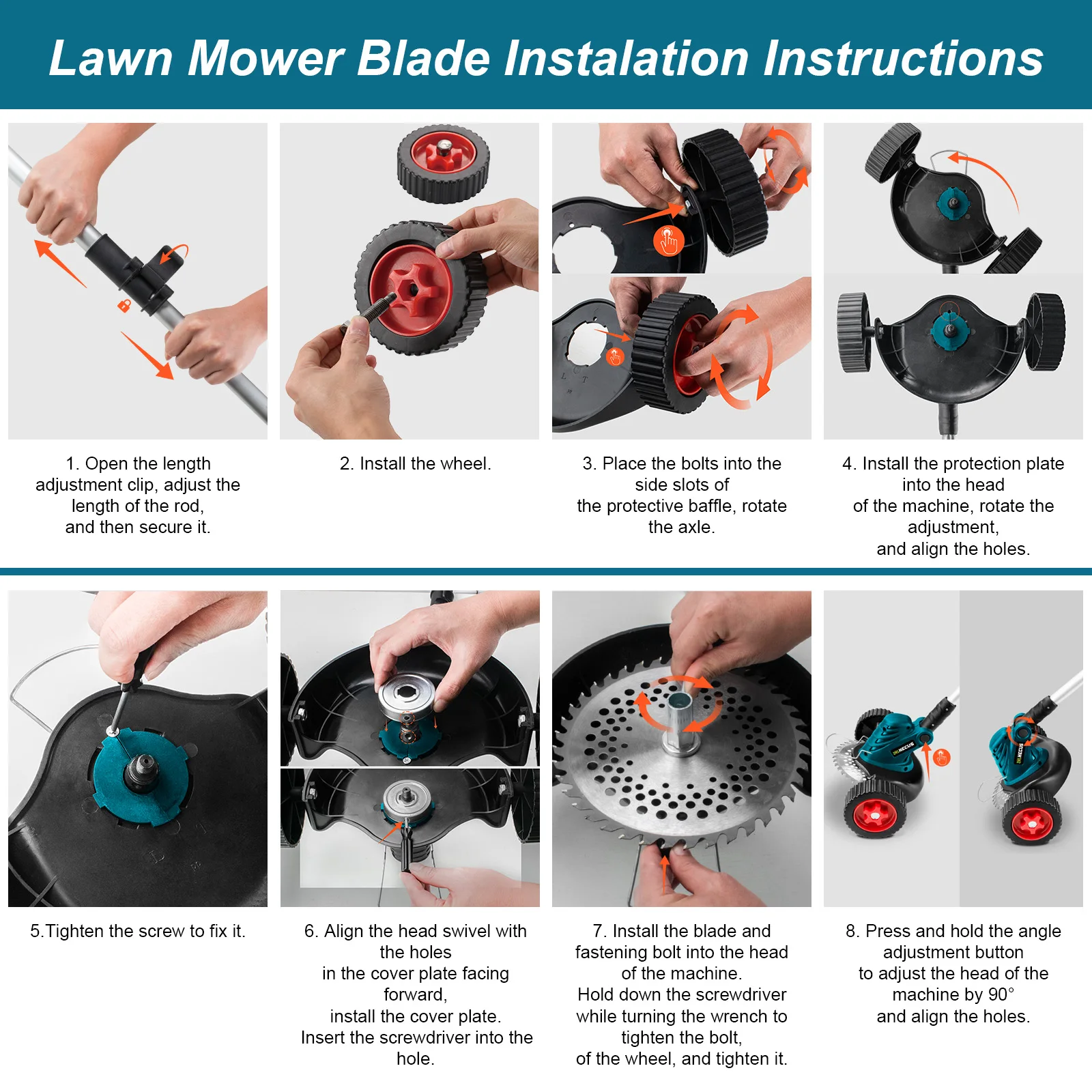 Gisam 8 Inch Brushless Electric Lawn Mower Cordless Grass Trimmer Adjustable Garden Cutter Power Tool For Makita 18V Battery Pin