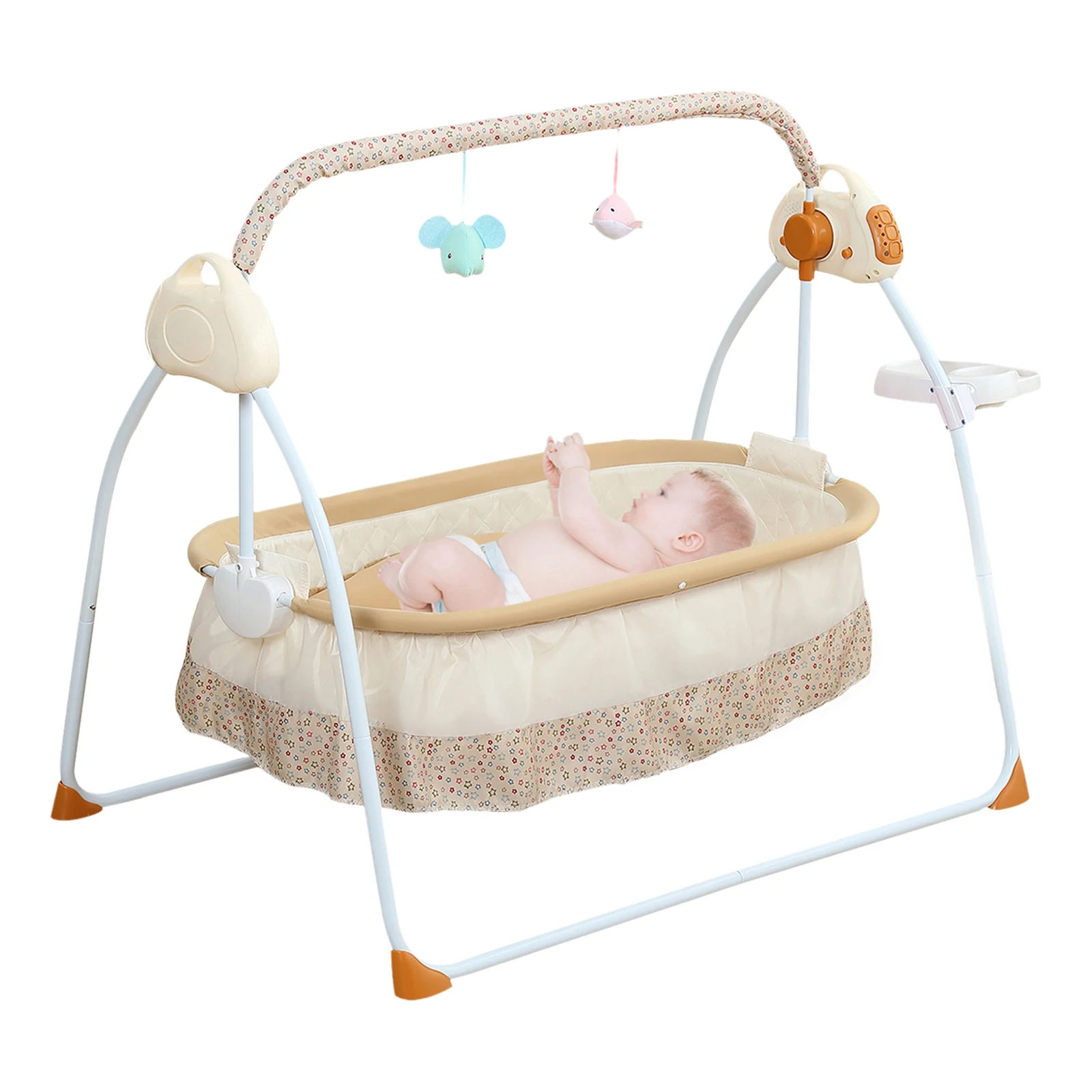 Baby Cradle Swing Electric 5 Gears 55LBS Load 0-18 Months Foldable Bluetooth Music Timing for Newborn ABS Steel Pipe