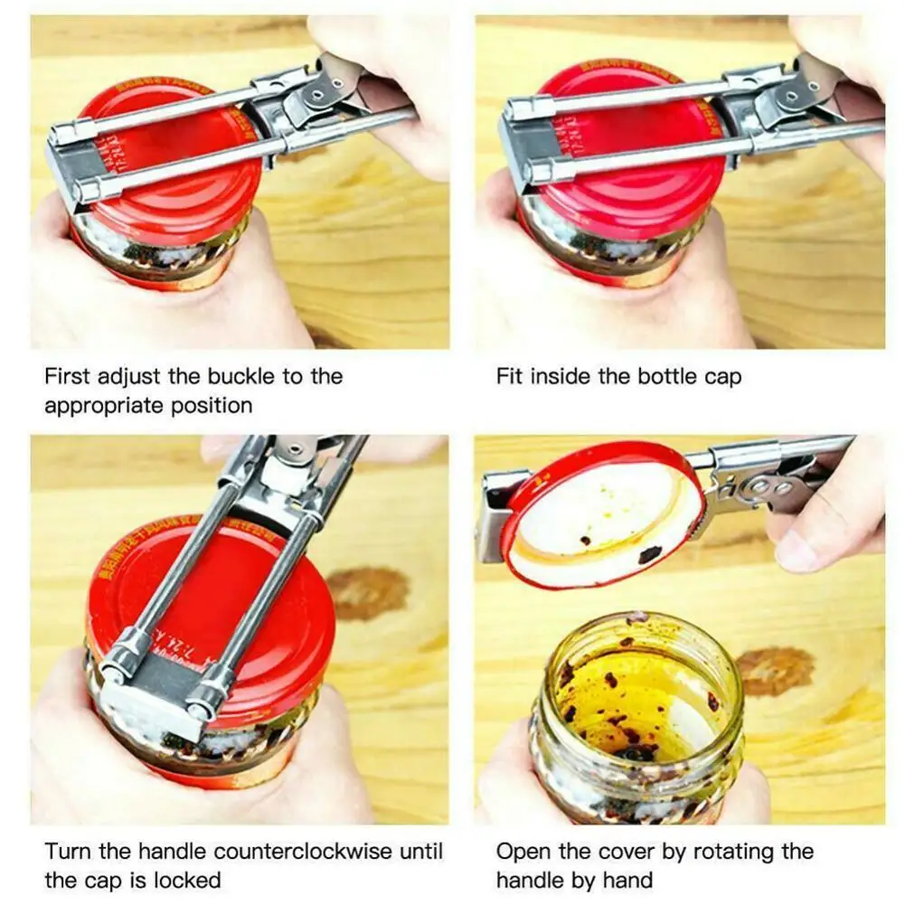 Can Opener Adjustable Steel Non-Slip Manual Jar Bottle Bottle Lid Opener Gadget Home Kitchen Professional Gadgets Tool