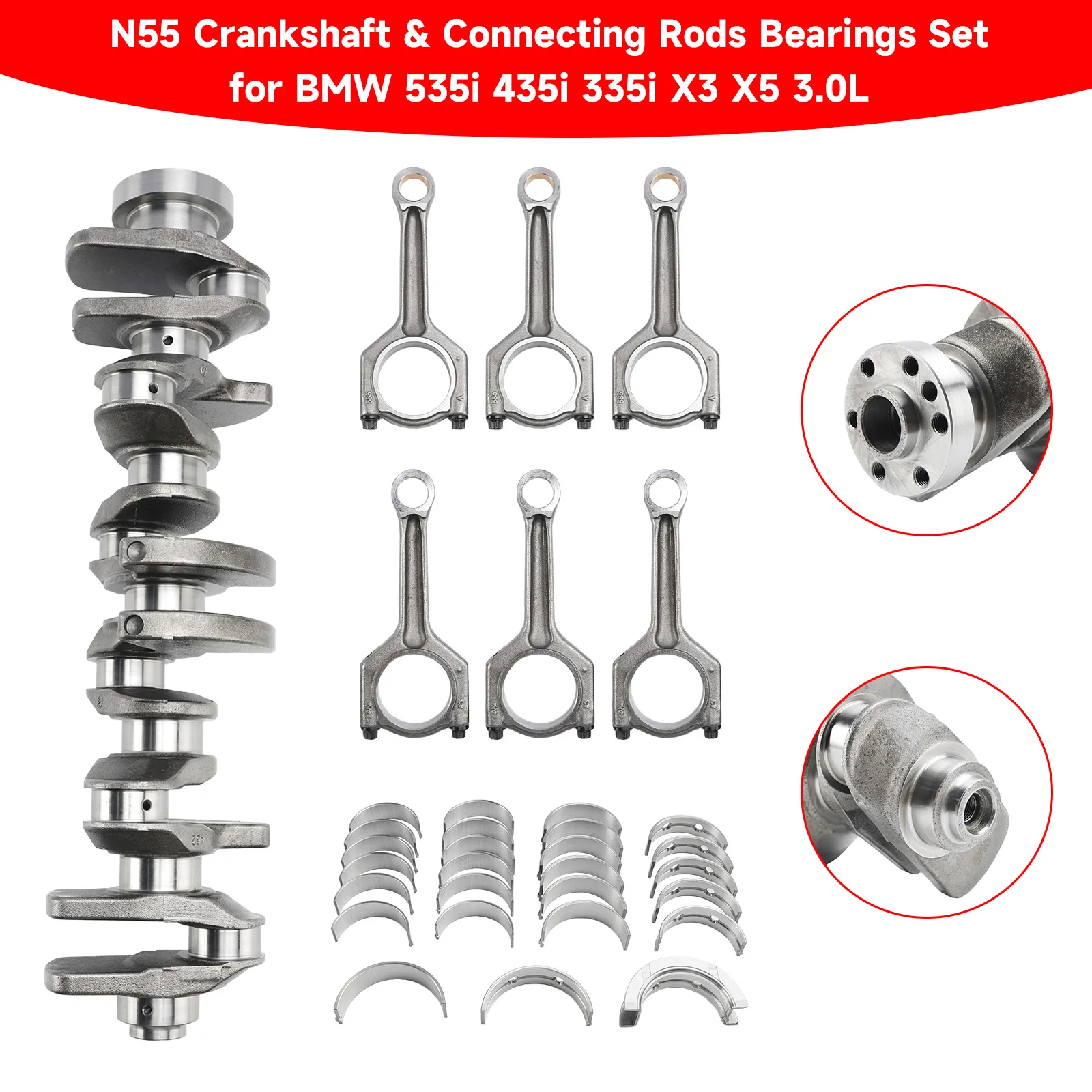 Artudatech N55 Crankshaft & Connecting Rods Bearings Set for BMW 535i 435i 335i X3 X5 3.0L