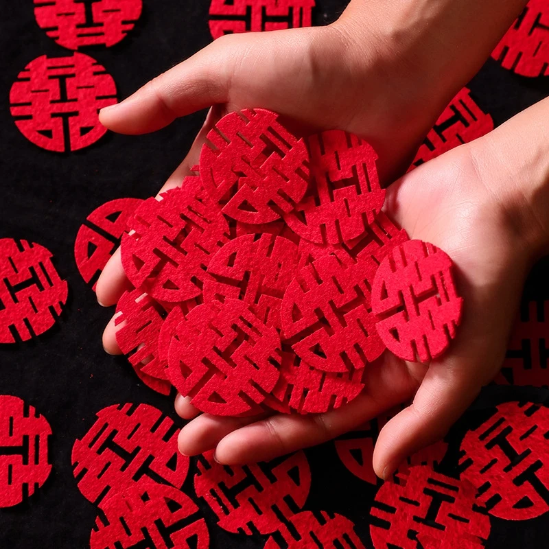 Mini Double Happiness Love Character Chinese Traditional Wedding Confetti Banquet Party Supplies Marriage Room Decoration