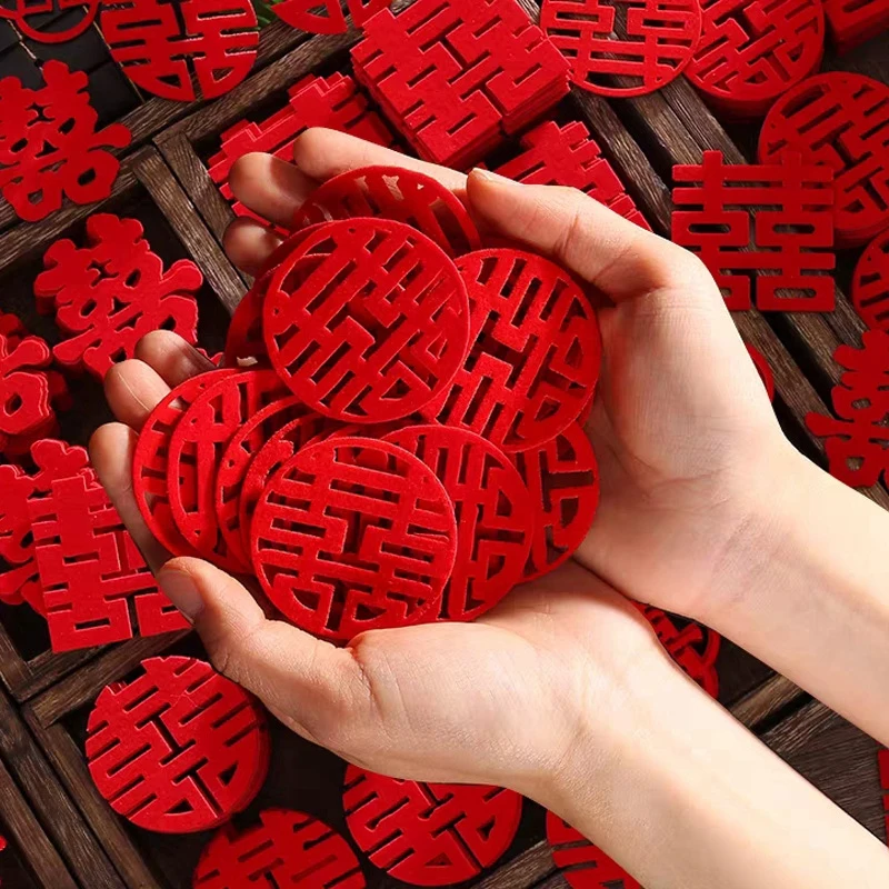 Mini Double Happiness Love Character Chinese Traditional Wedding Confetti Banquet Party Supplies Marriage Room Decoration