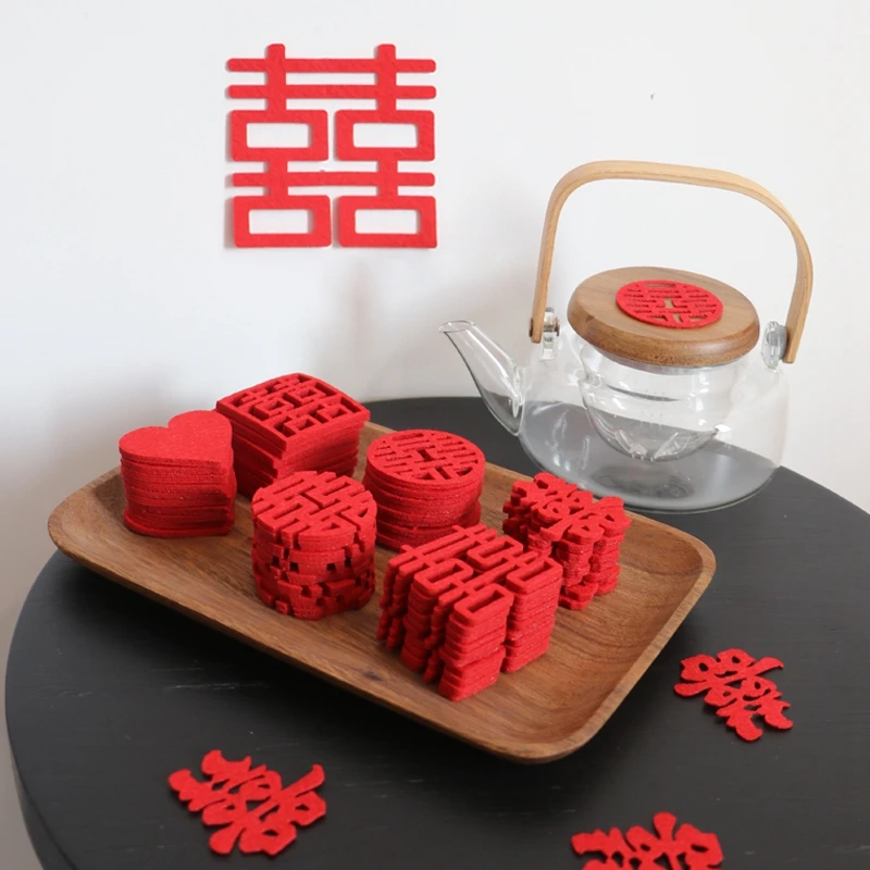 Mini Double Happiness Love Character Chinese Traditional Wedding Confetti Banquet Party Supplies Marriage Room Decoration