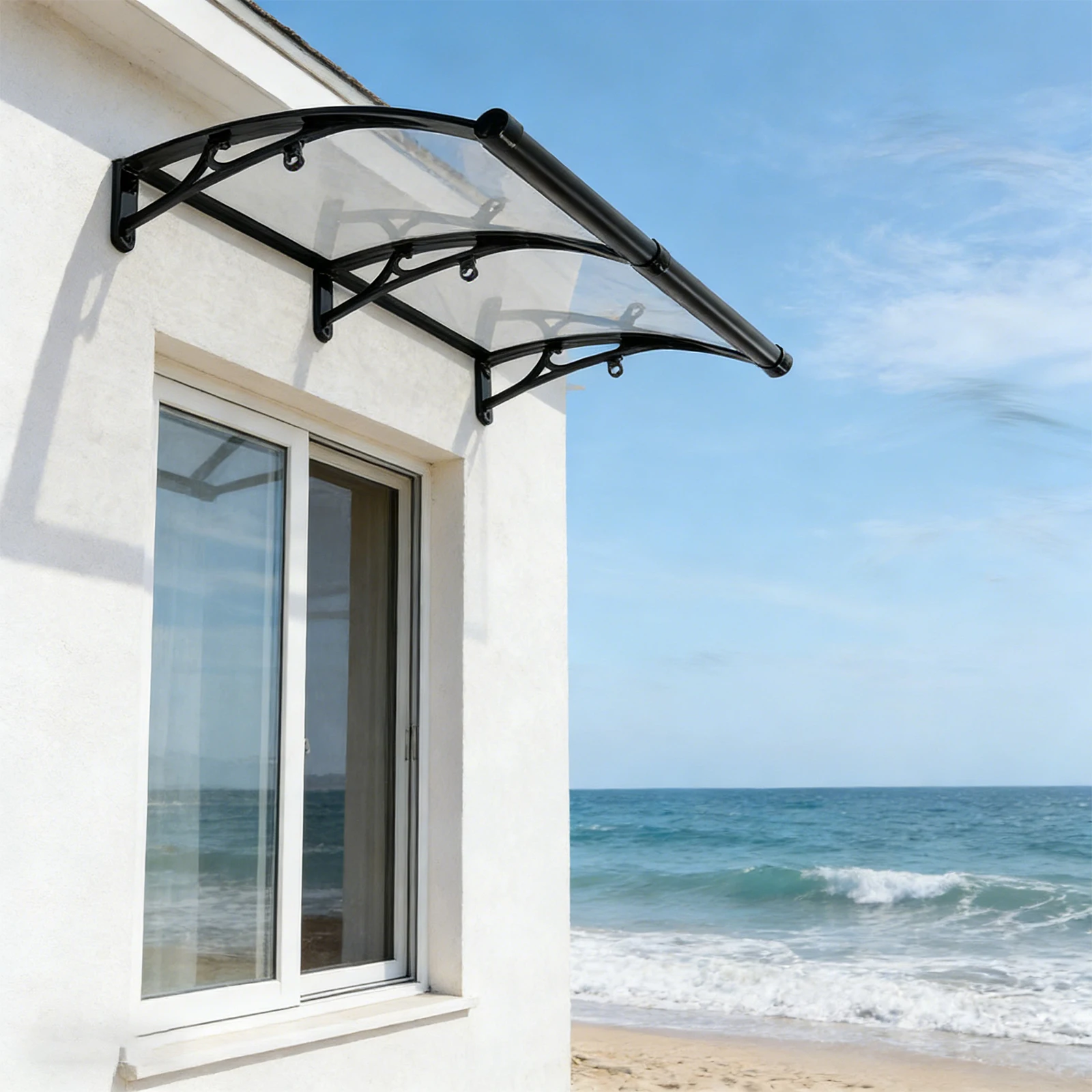 Clear Aluminum Alloy Arch Rainshed, 200kg Load, UV & Weather Protection for Windows, Doors, Balcony, Garage, Outdoor Canopy