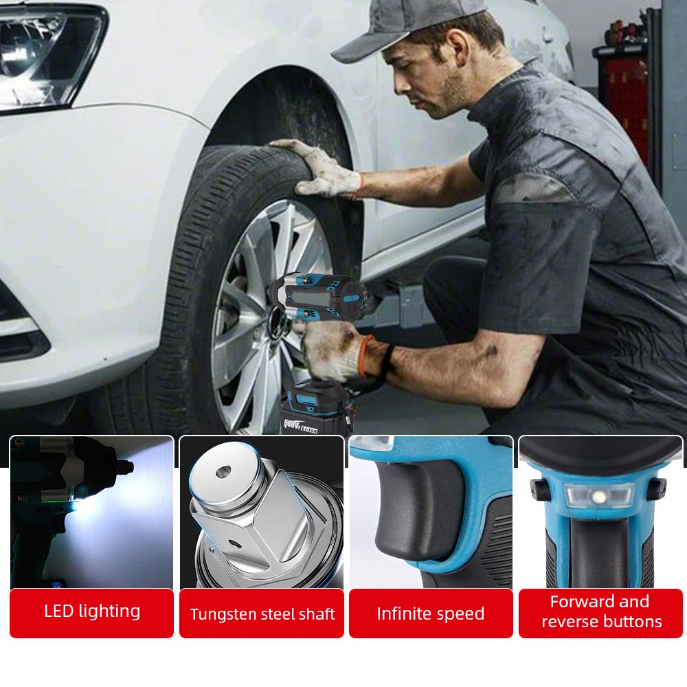 1800N.M 1/2" Brushless Impact Wrench for Makita 18V, Cordless Lithium Battery Power Tool, Heavy Duty for Nut Bolt, Car Repair