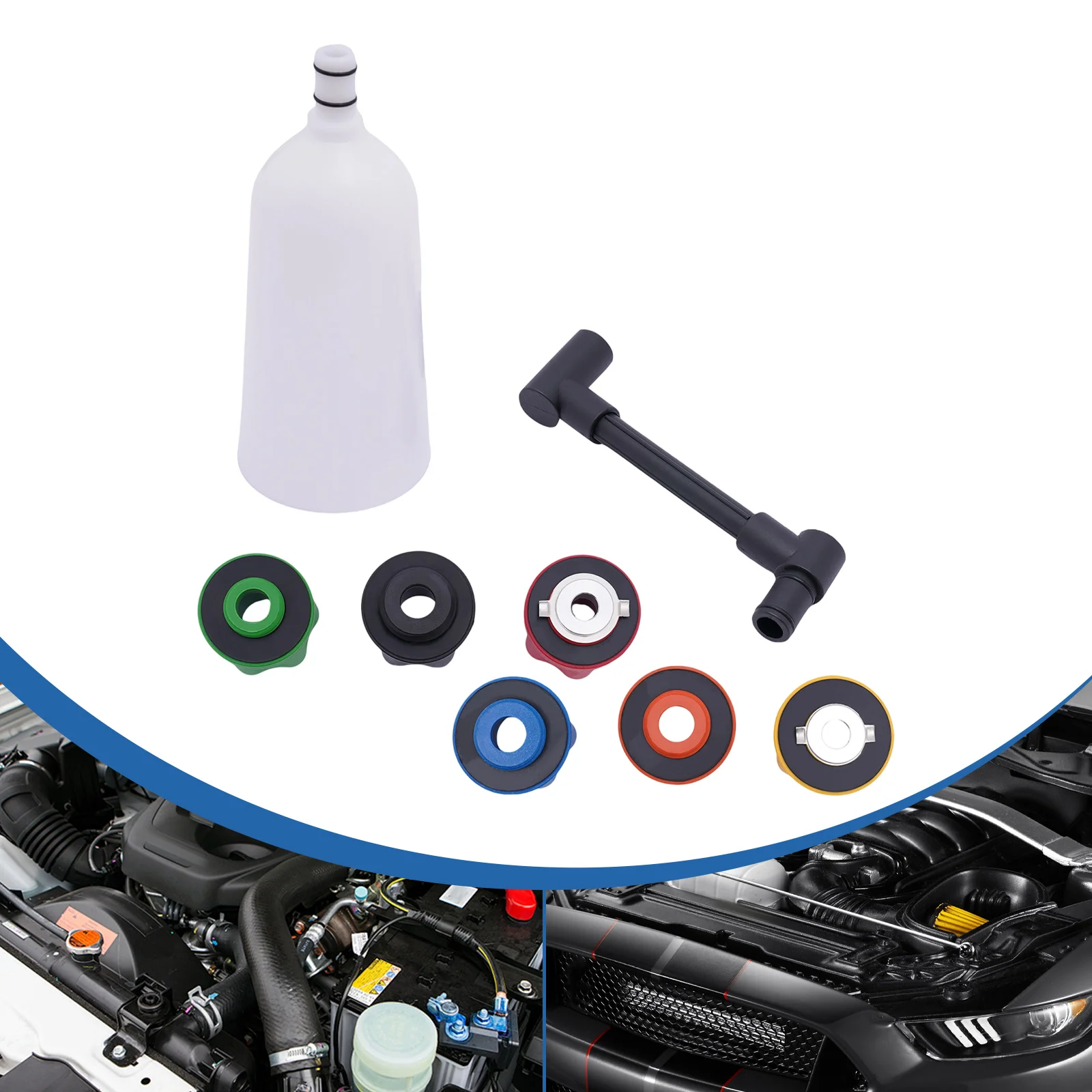 Oil Filling Funnel Set, 0.5Gal Filling Funnel Adapter Angle Funnel Aid Adapter Set W/ 6 Adapters for Audi, BMW, Dodge, Honda