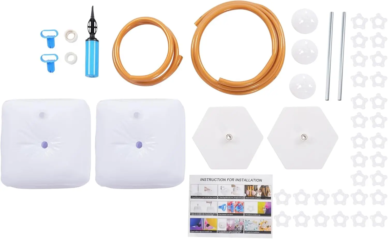 2-Size Half Balloon Arch Stand Kit-Bendable Brackets&Aluminum-Plastic/Iron,Stable Water Bags&30 Clips,Manual Pump&Complete Parts