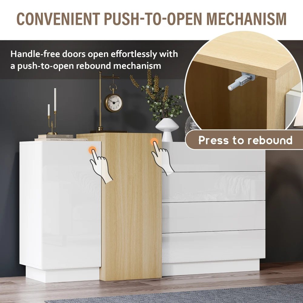 White High Gloss Sideboard Modern Minimalist Design Multifunctional Dining Cabinet with Storage Space Sturdy Storage Cabinet