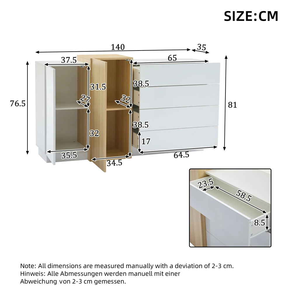 White High Gloss Sideboard Modern Minimalist Design Multifunctional Dining Cabinet with Storage Space Sturdy Storage Cabinet