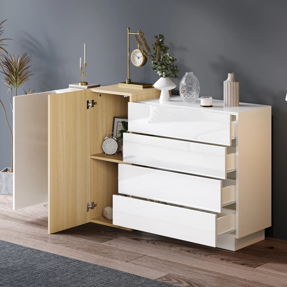 White High Gloss Sideboard Modern Minimalist Design Multifunctional Dining Cabinet with Storage Space Sturdy Storage Cabinet
