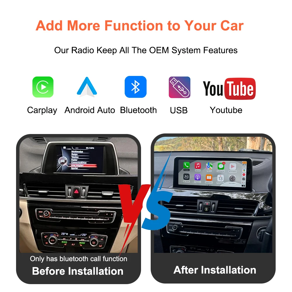 Thread free multimedia car radio Bonroad inch with Carplay and Android Auto, Linux system, for BMW X1 F48 2016-2017 NBT system, Mirror Link