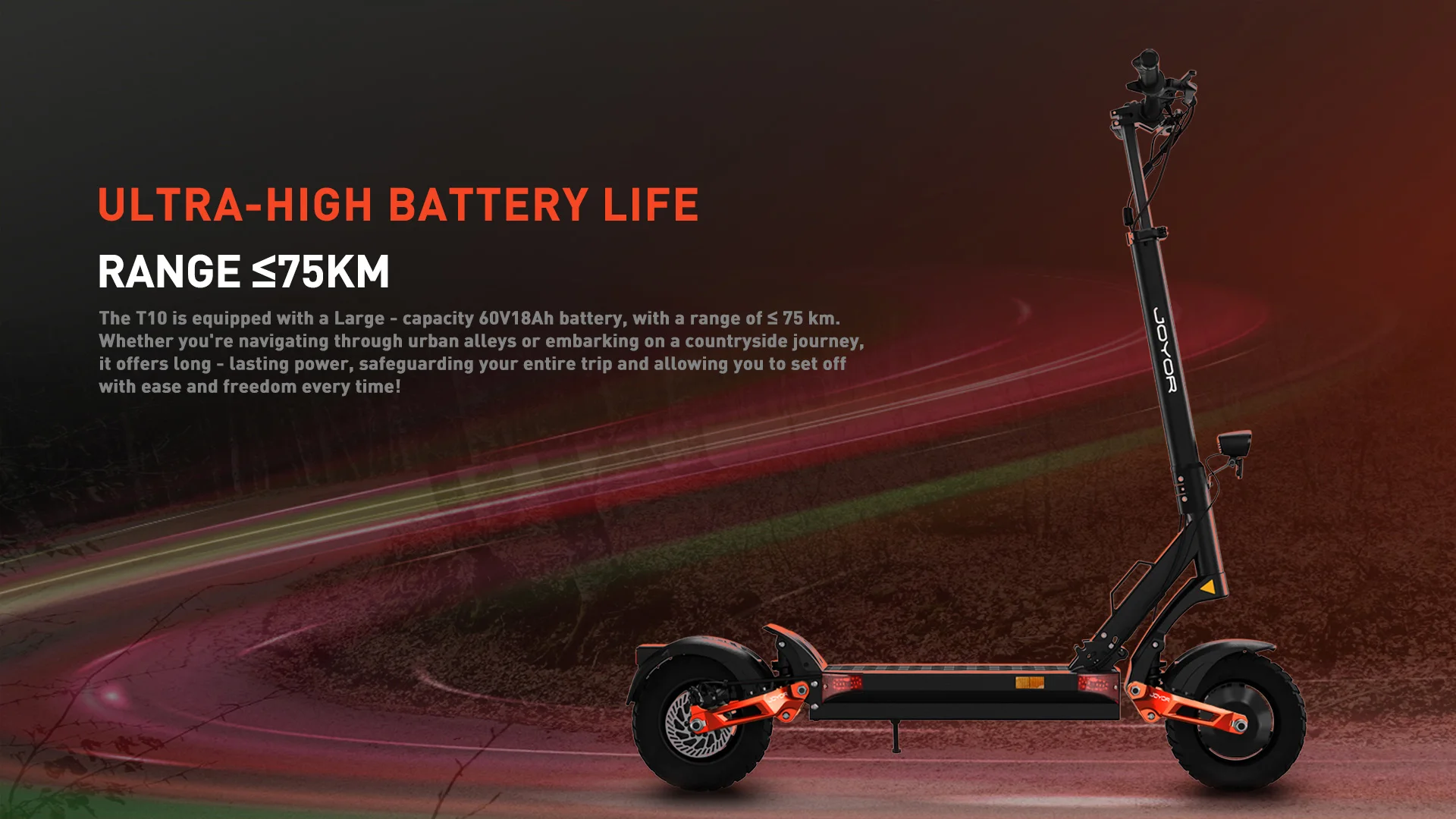 JOYOR T10 Adult Electric Scooter Dual Motor 60V18AH Battery Off-Road 10-Inch Tire Foldable E-Scooter for Off-Pavement