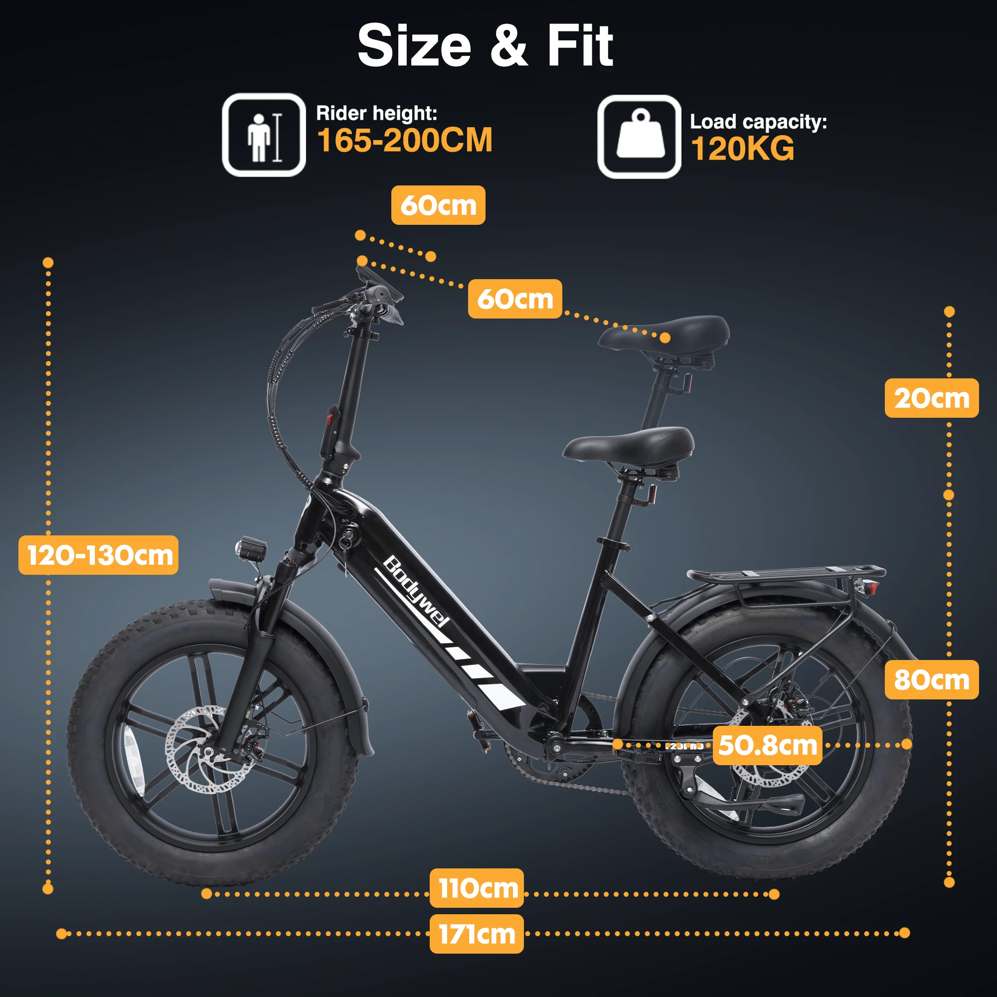 Bodywel F20 Pro Electric Bike for Adults 48V20AH Battery 20 Inch Tires Snowmobile Style E-Bicycle