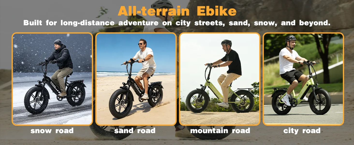 Bodywel F20 Pro Electric Bike for Adults 48V20AH Battery 20 Inch Tires Snowmobile Style E-Bicycle