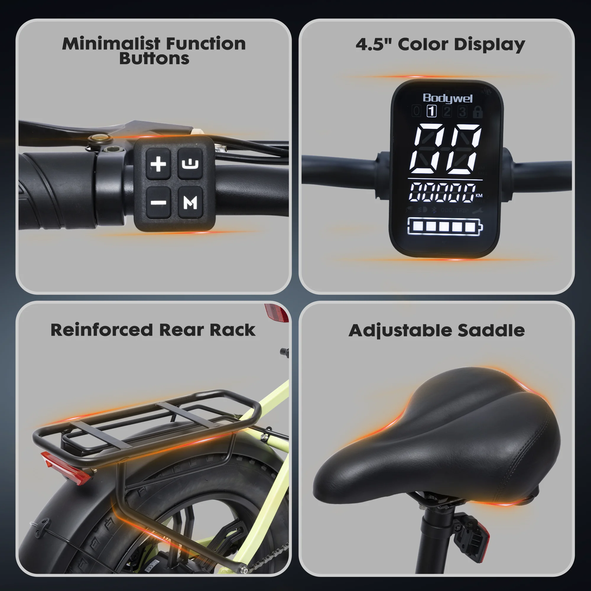 Bodywel F20 Pro Electric Bike for Adults 48V20AH Battery 20 Inch Tires Snowmobile Style E-Bicycle