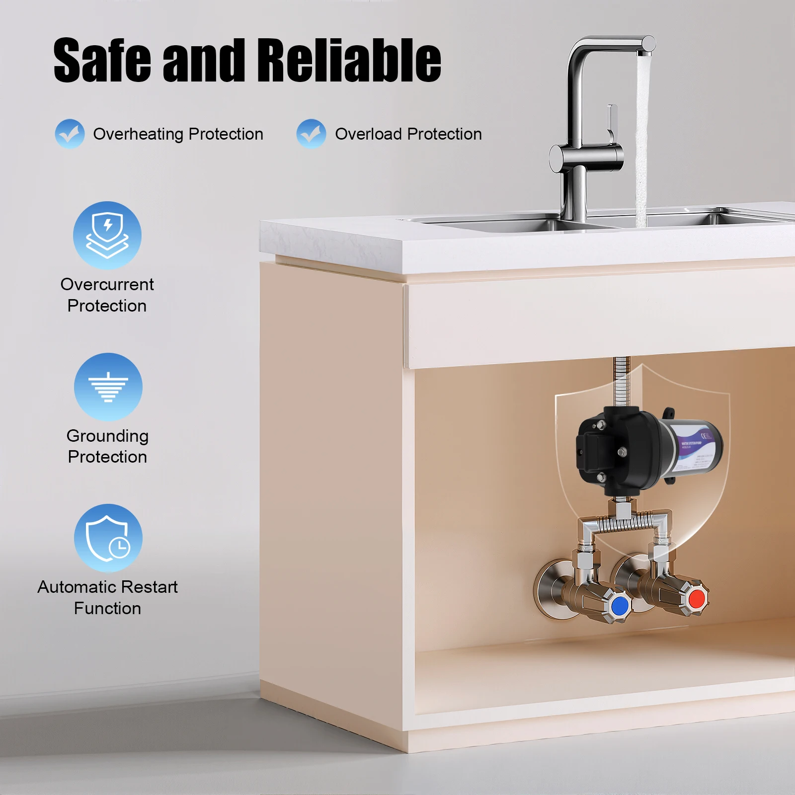 132W DC 12V Water Transfer Pump with Filter Connectors - Automatic Start-Stop Booster Pump for Home Pressure Switch Included