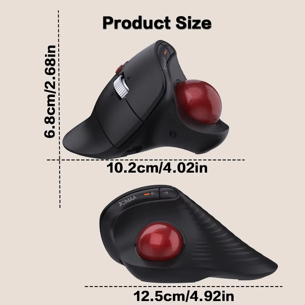 JOMAA Trackball Mouse,Rechargeable Wireless Thumb-Control Vertical Mouse with Speed Roller,3 Device Connection