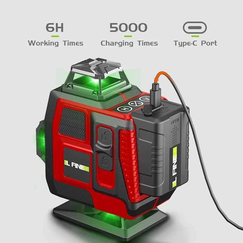 16 Line 4D Laser Level Four Lasers Emit 360° Horizontal & Vertical Laser Lines Professional Laser Leveling Tool for Construction