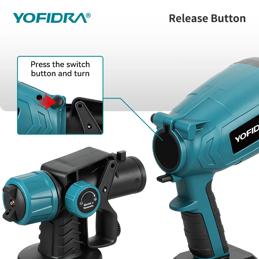 YOFIDRA 1000ML Electric Spray Gun 66000RPM Cordless Paint Sprayer Auto Steel Coating Airbrush Power Tools For Makita Battery Pin