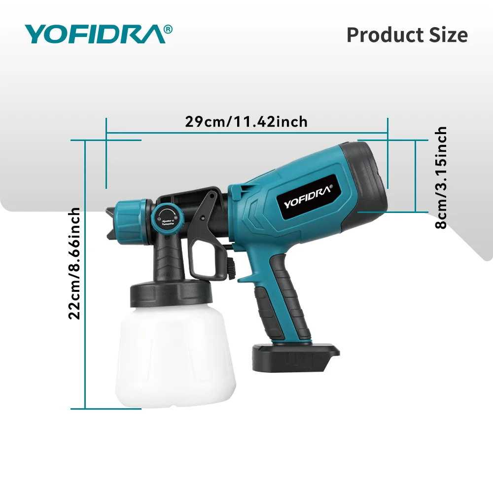 YOFIDRA 1000ML Electric Spray Gun 66000RPM Cordless Paint Sprayer Auto Steel Coating Airbrush Power Tools For Makita Battery Pin