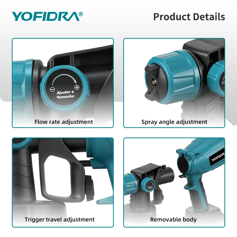 YOFIDRA 1000ML Electric Spray Gun 66000RPM Cordless Paint Sprayer Auto Steel Coating Airbrush Power Tools For Makita Battery Pin