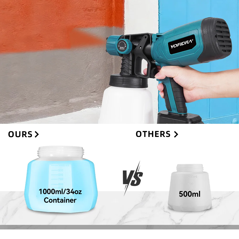 YOFIDRA 1000ML Electric Spray Gun 66000RPM Cordless Paint Sprayer Auto Steel Coating Airbrush Power Tools For Makita Battery Pin