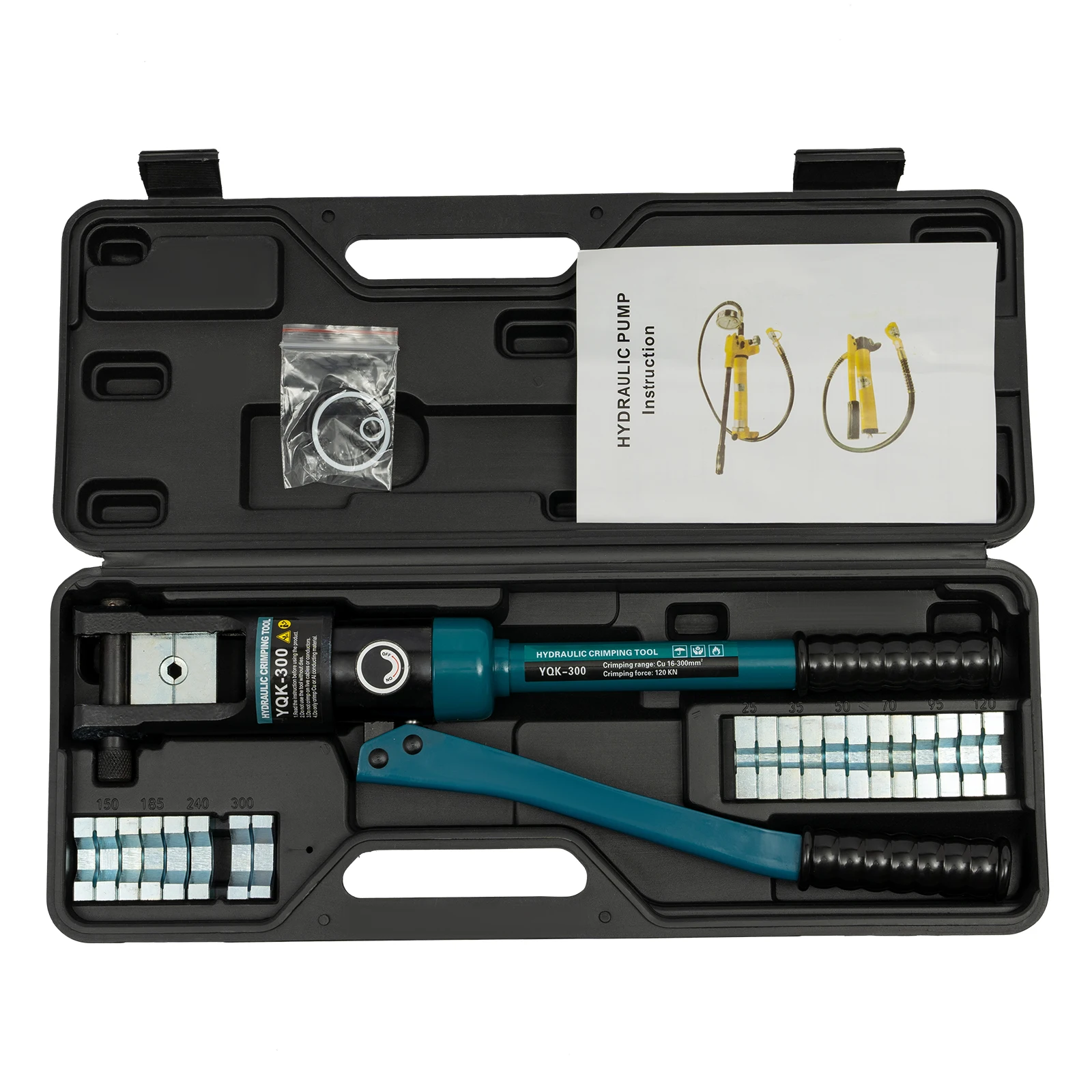  Hydraulic Crimper w/ 11 Pairs of Dies, YQK-300 Hand Operated Hydraulic Crimping Tool Manual Hydraulic Tube Crimper Set