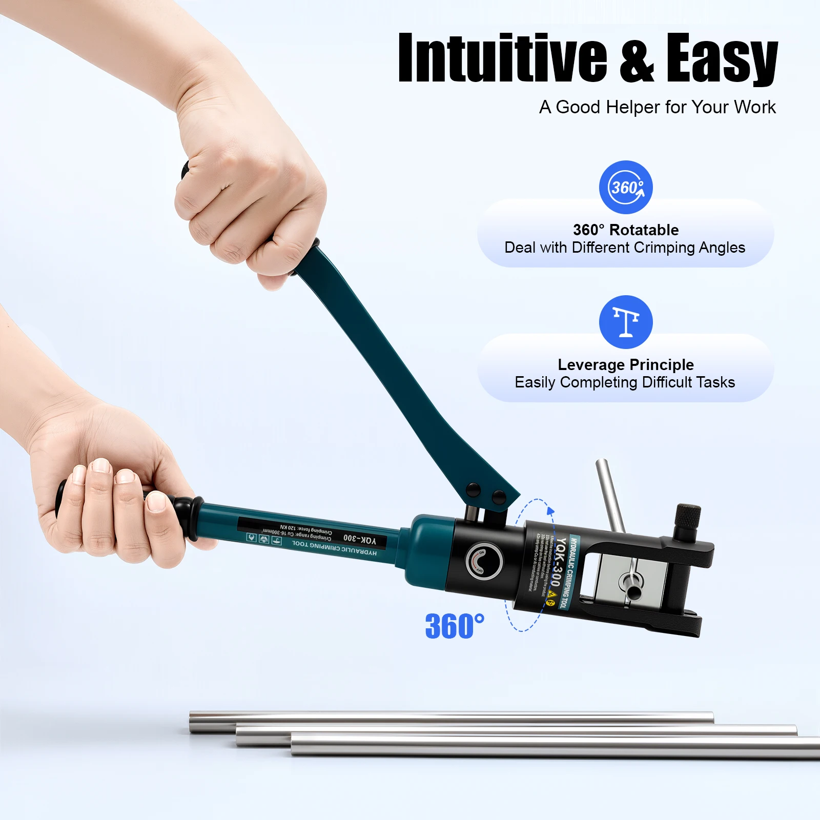  Hydraulic Crimper w/ 11 Pairs of Dies, YQK-300 Hand Operated Hydraulic Crimping Tool Manual Hydraulic Tube Crimper Set