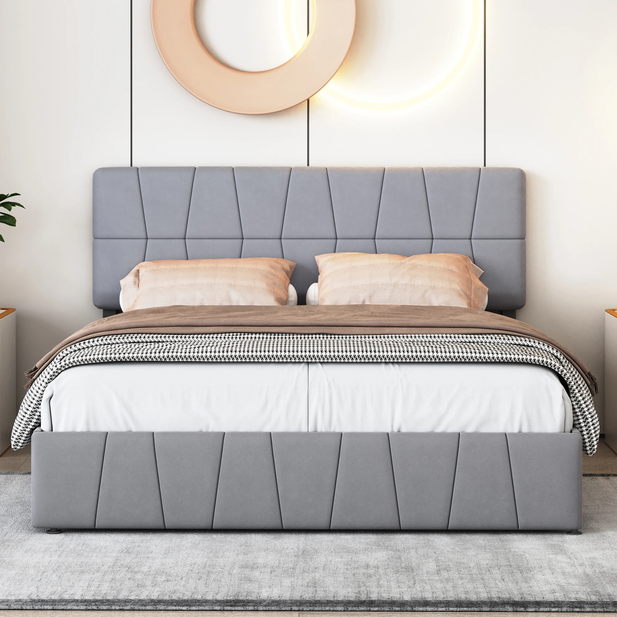 Superaly 160x200cm Upholstered Bed, Double Bed with 4 Drawers, Storage Bed with Headboard, Velvet, Grey