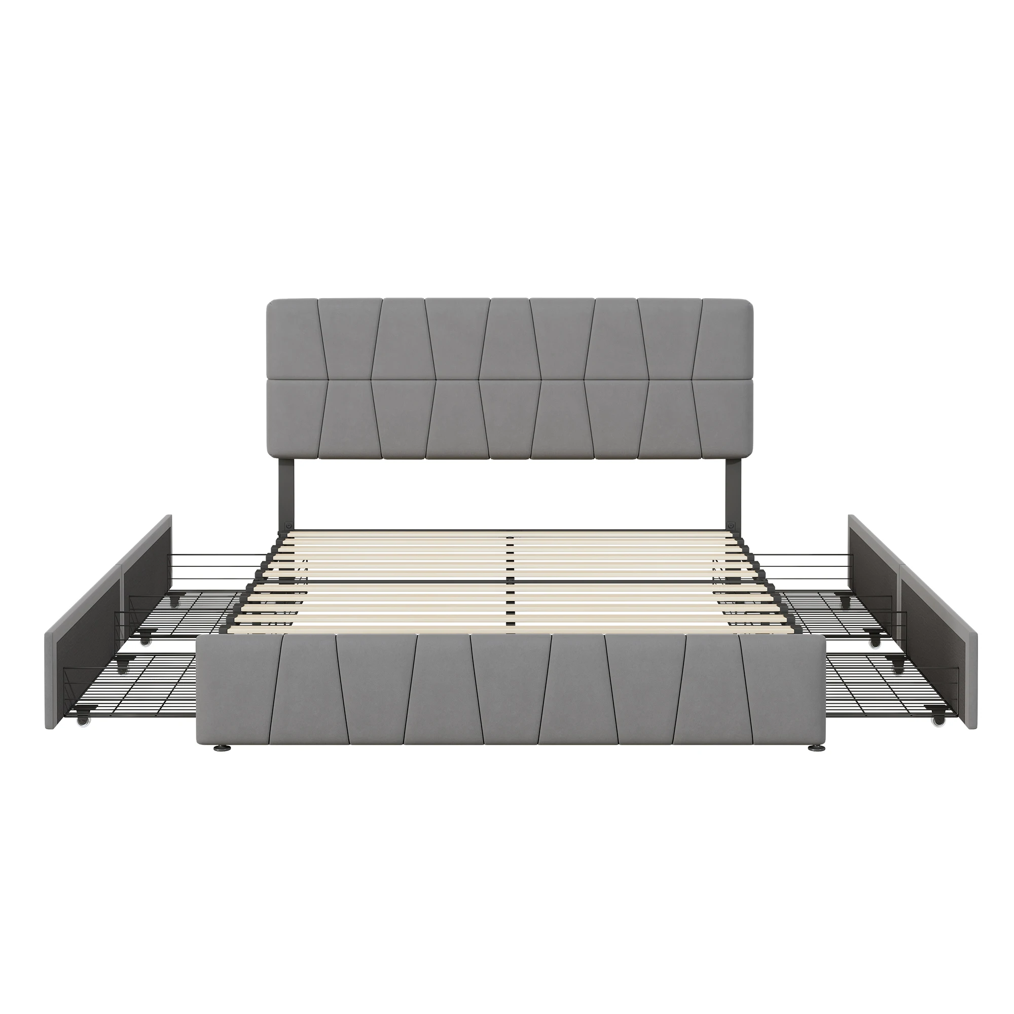 Superaly 160x200cm Upholstered Bed, Double Bed with 4 Drawers, Storage Bed with Headboard, Velvet, Grey