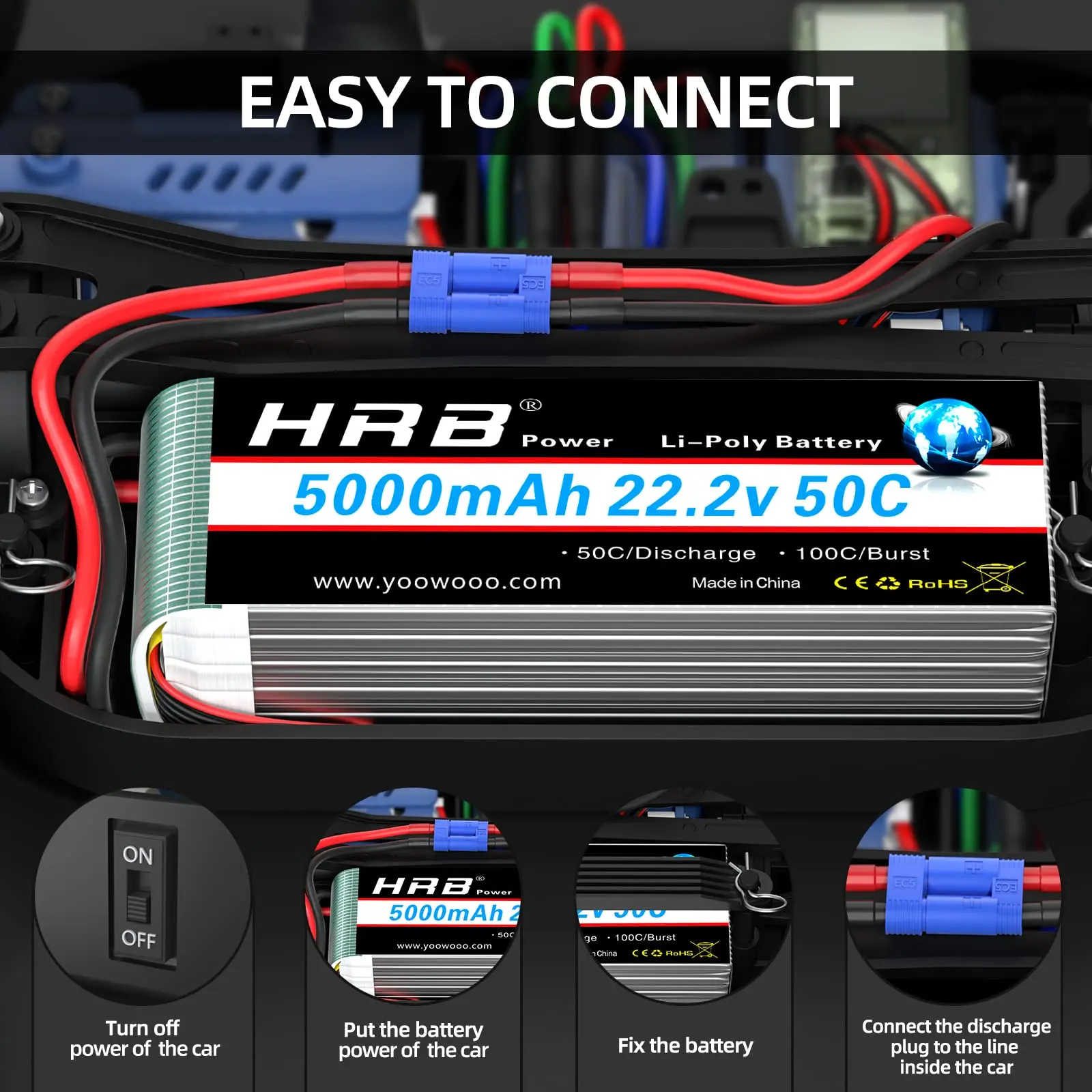 HRB Lipo Battery 6S 5000mah 6000mah XT60 XT90 EC5 50C 100C 22.2V for Quadcopter Airplane Car Truck 500 600 Helicopter