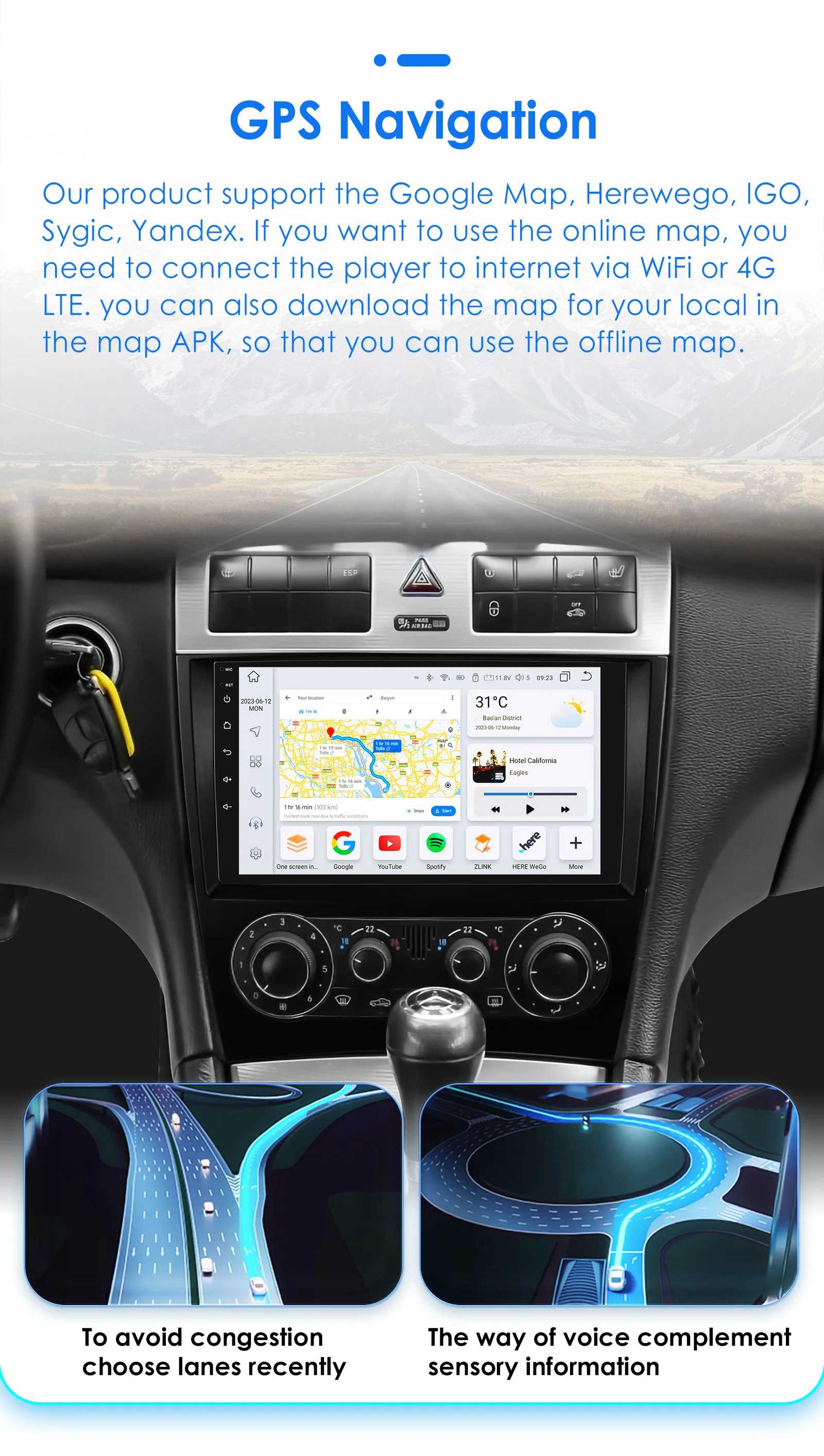 9" 2Din Android 13 Car Radio For Mercedes Benz CLC W203 C-Class C180 C200 CLK200 CLK W209 Navi GPS 4G CarPlay autoradio 8G 128G