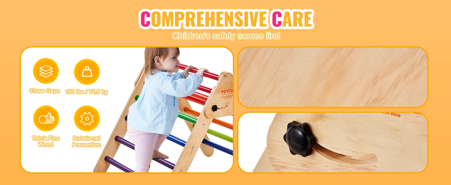 SucceBuy Pikler Triangle Set 5 in 1 Toddler Climbing Toys Indoor Playground Toddlers 1-3 Years Large Size Wooden Climbing Set